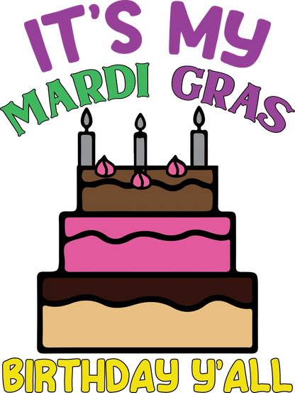 Mardi Gras Birthday Cake - DTF Ready to Press - Heat Press Transfer