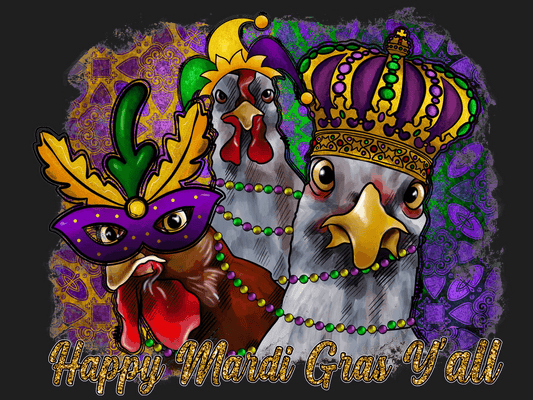 Mardi Gras Chickens - DTF Ready to Press - Heat Press Transfer
