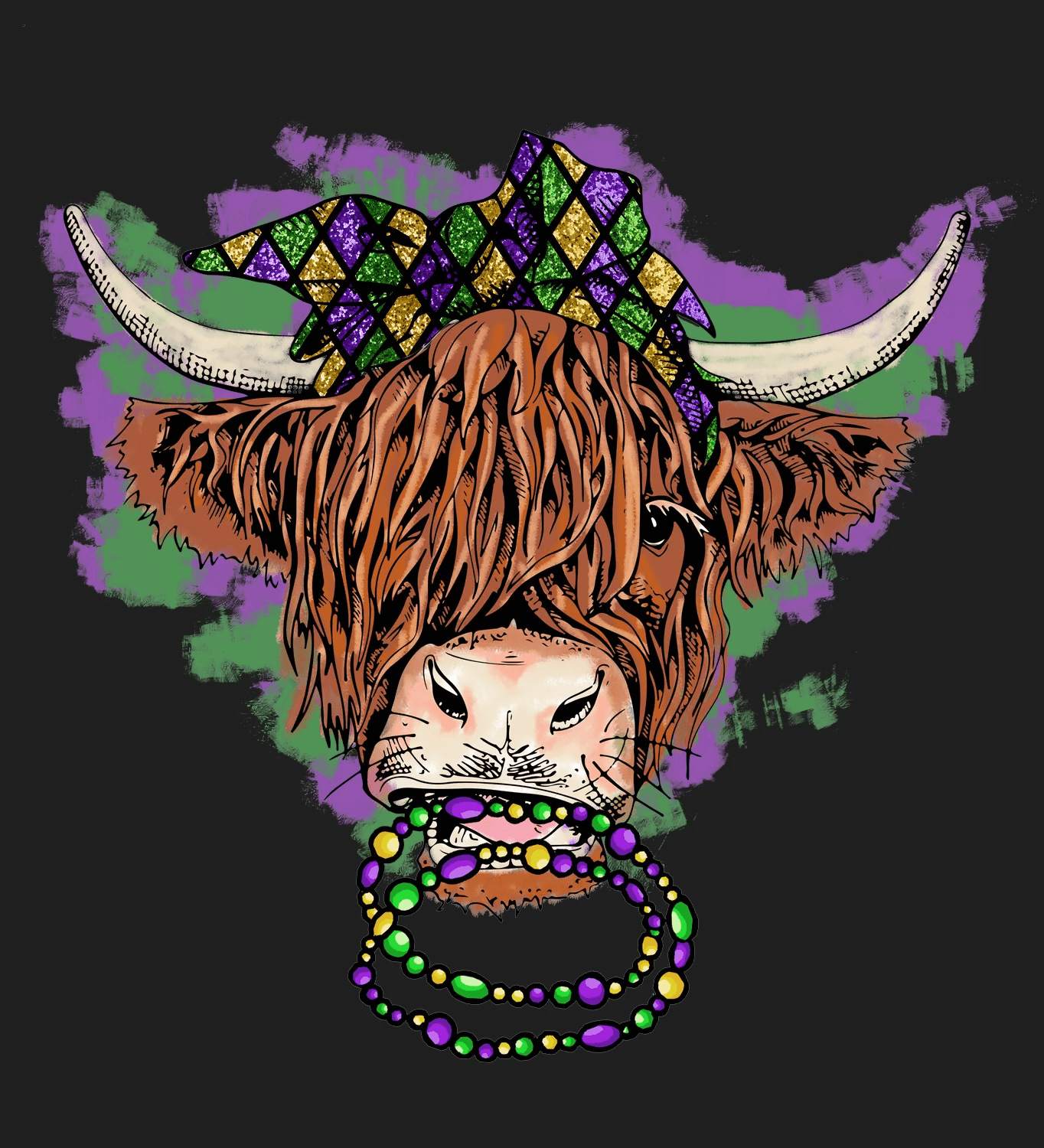 Mardi Gras Cow - DTF Ready to Press - Heat Press Transfer