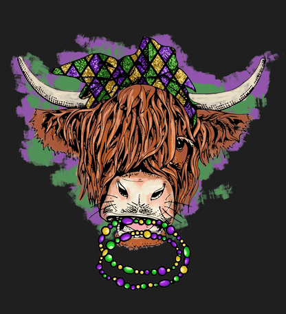 Mardi Gras Cow - DTF Ready to Press - Heat Press Transfer