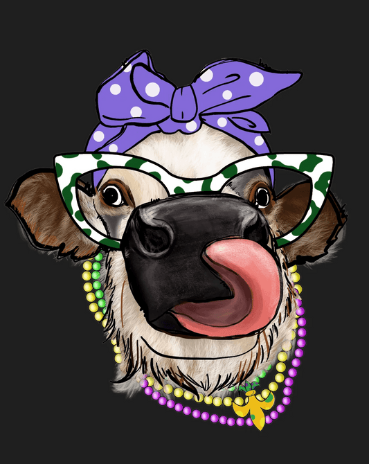Mardi Gras Cow - DTF Ready to Press - Heat Press Transfer