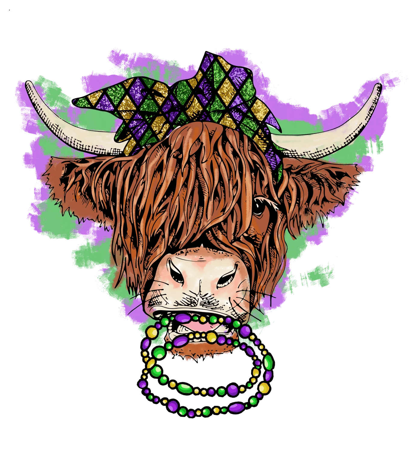 Mardi Gras Cow - DTF Ready to Press - Heat Press Transfer