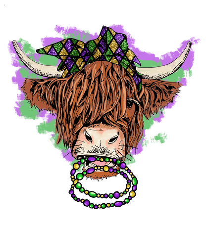 Mardi Gras Cow - DTF Ready to Press - Heat Press Transfer