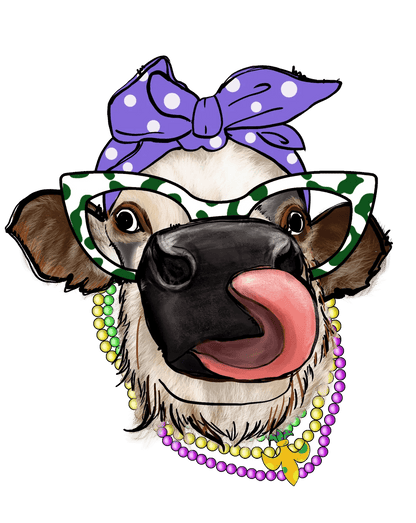 Mardi Gras Cow - DTF Ready to Press - Heat Press Transfer