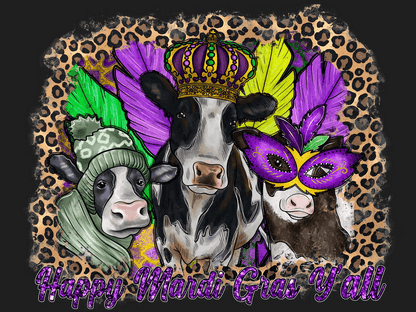 Mardi Gras Cows - DTF Ready to Press - Heat Press Transfer
