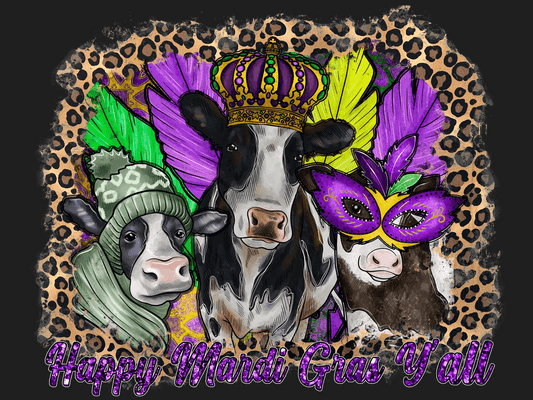 Mardi Gras Cows - DTF Ready to Press - Heat Press Transfer