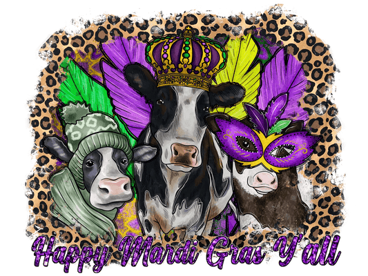 Mardi Gras Cows - DTF Ready to Press - Heat Press Transfer
