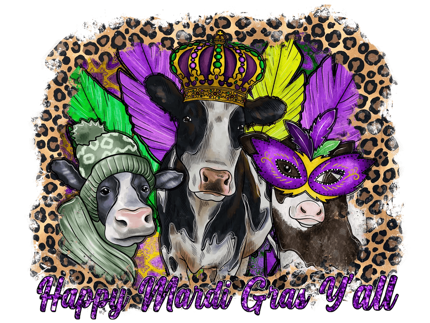 Mardi Gras Cows - DTF Ready to Press - Heat Press Transfer