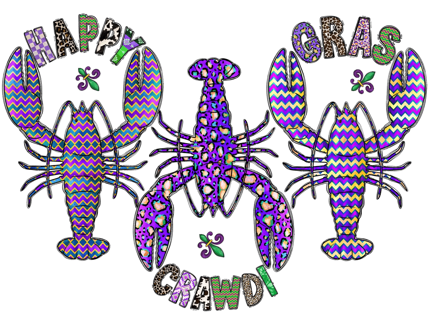 Mardi Gras Crawfish - DTF Ready to Press - Heat Press Transfer