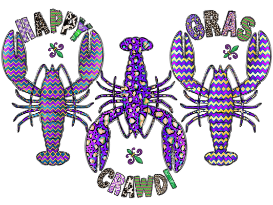 Mardi Gras Crawfish - DTF Ready to Press - Heat Press Transfer