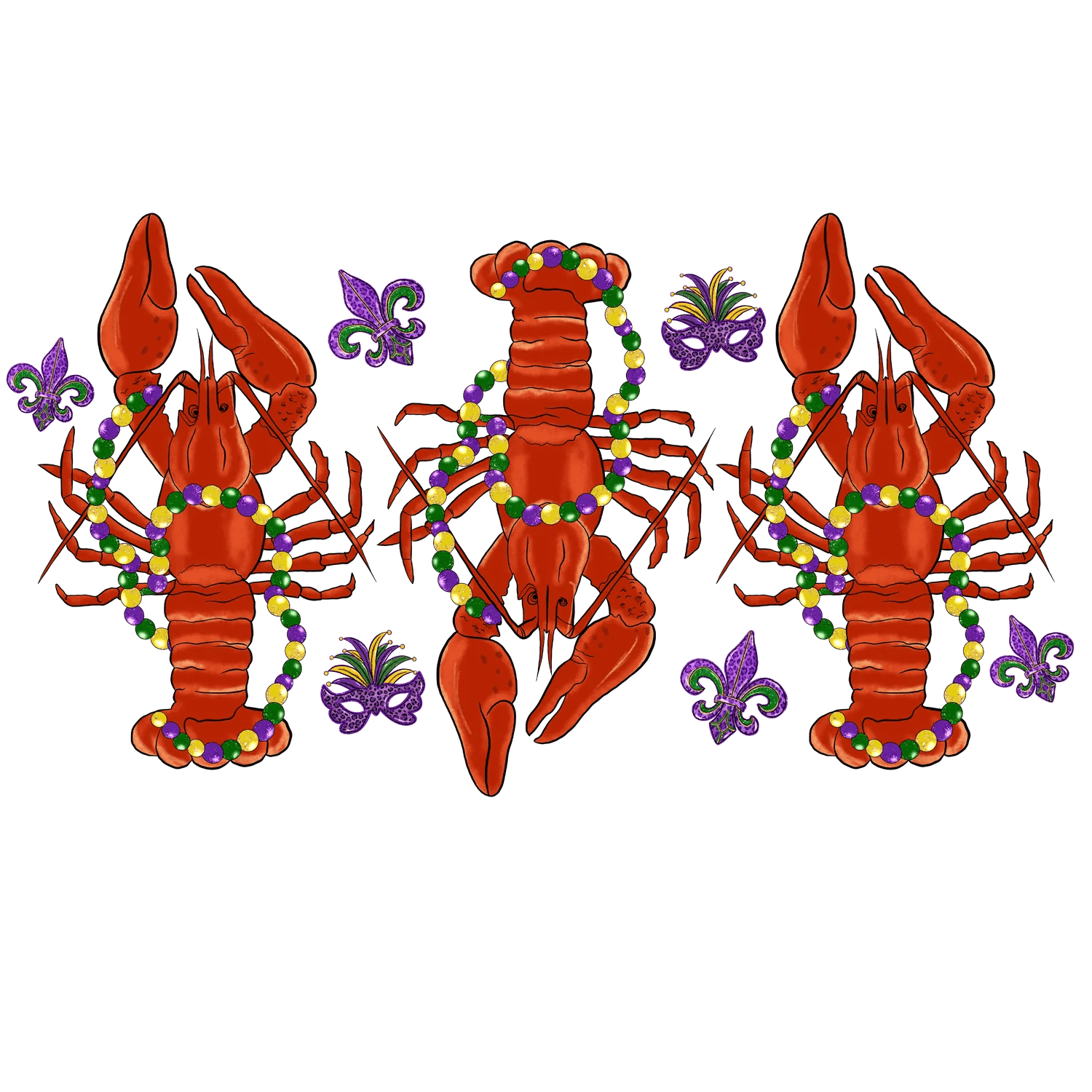 Mardi Gras Crawfish - DTF Ready to Press - Heat Press Transfer