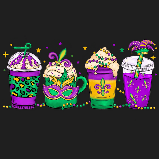 Mardi Gras Cups - DTF Ready to Press - Heat Press Transfer