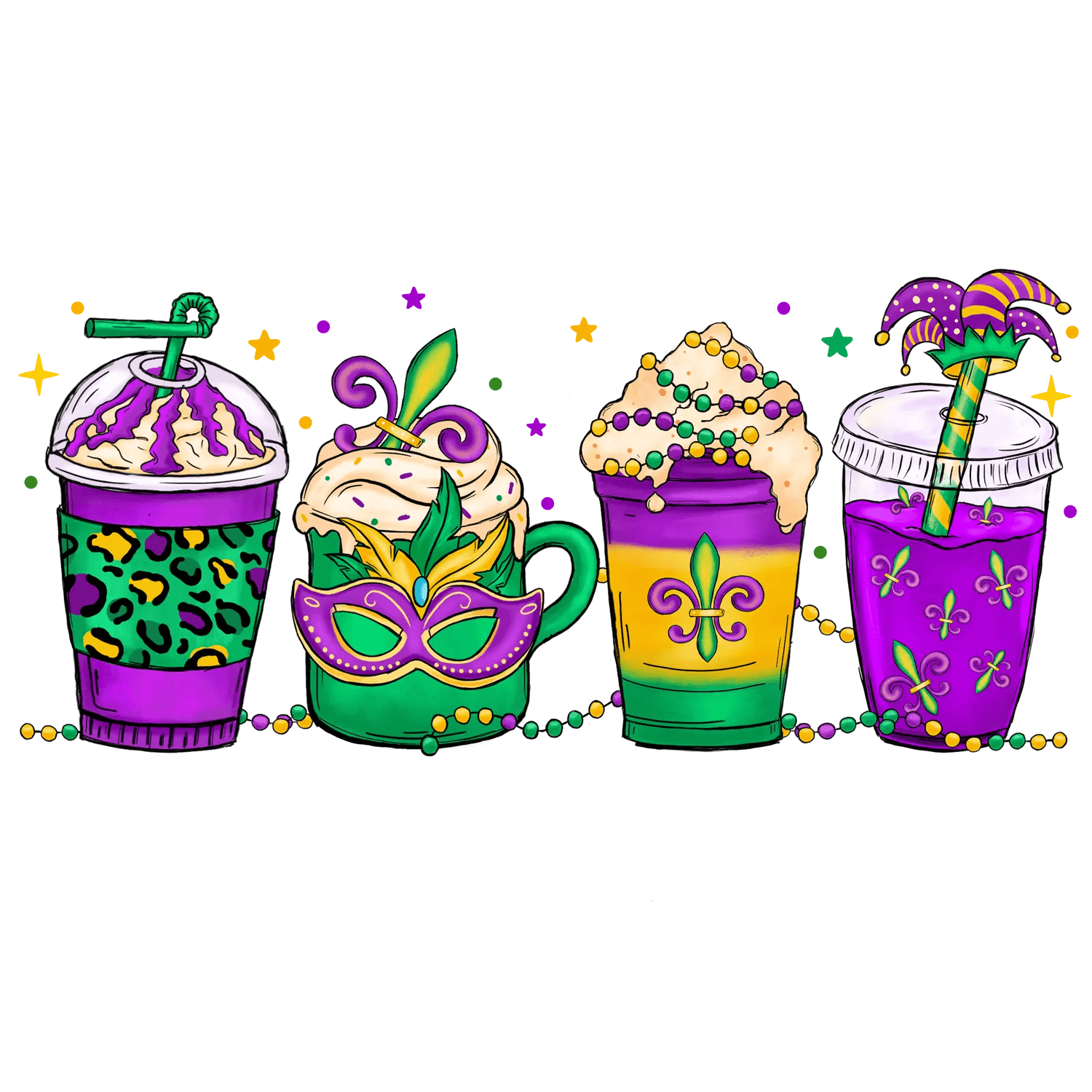 Mardi Gras Cups - DTF Ready to Press - Heat Press Transfer