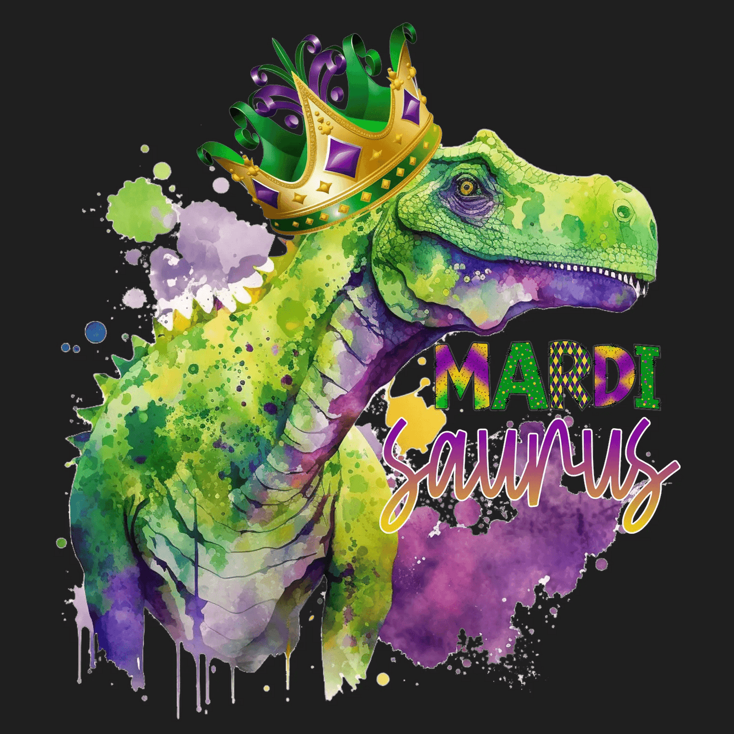 Mardi Gras Dinosaur - DTF Ready to Press - Heat Press Transfer