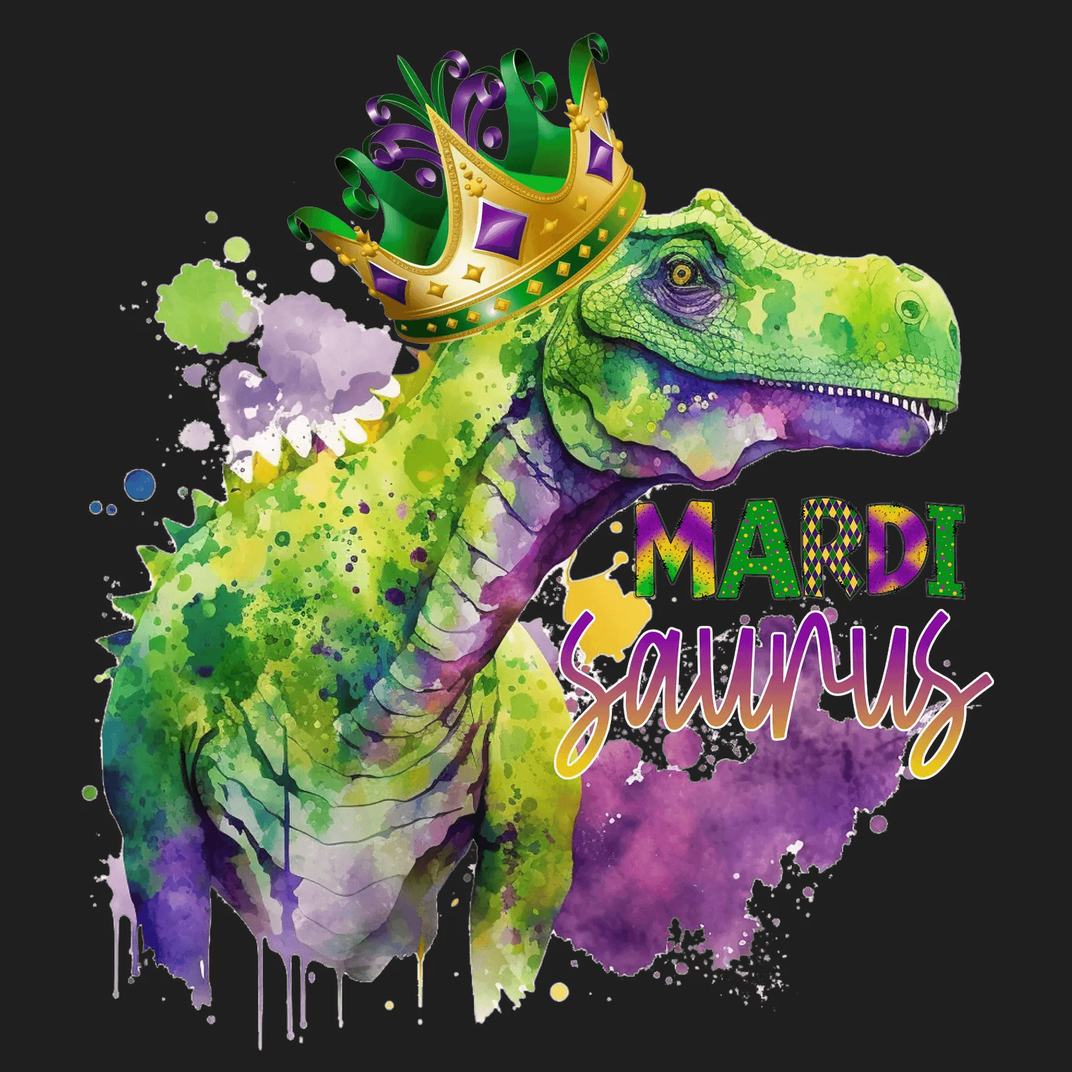 Mardi Gras Dinosaur - DTF Ready to Press - Heat Press Transfer