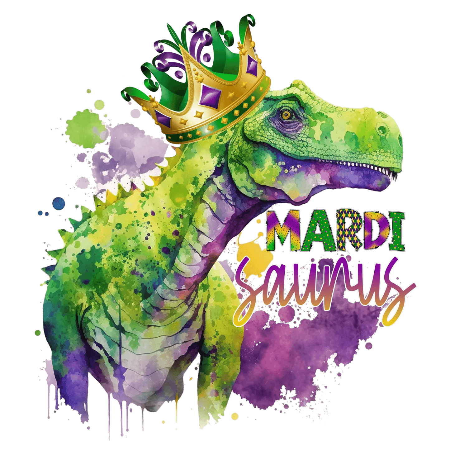 Mardi Gras Dinosaur - DTF Ready to Press - Heat Press Transfer