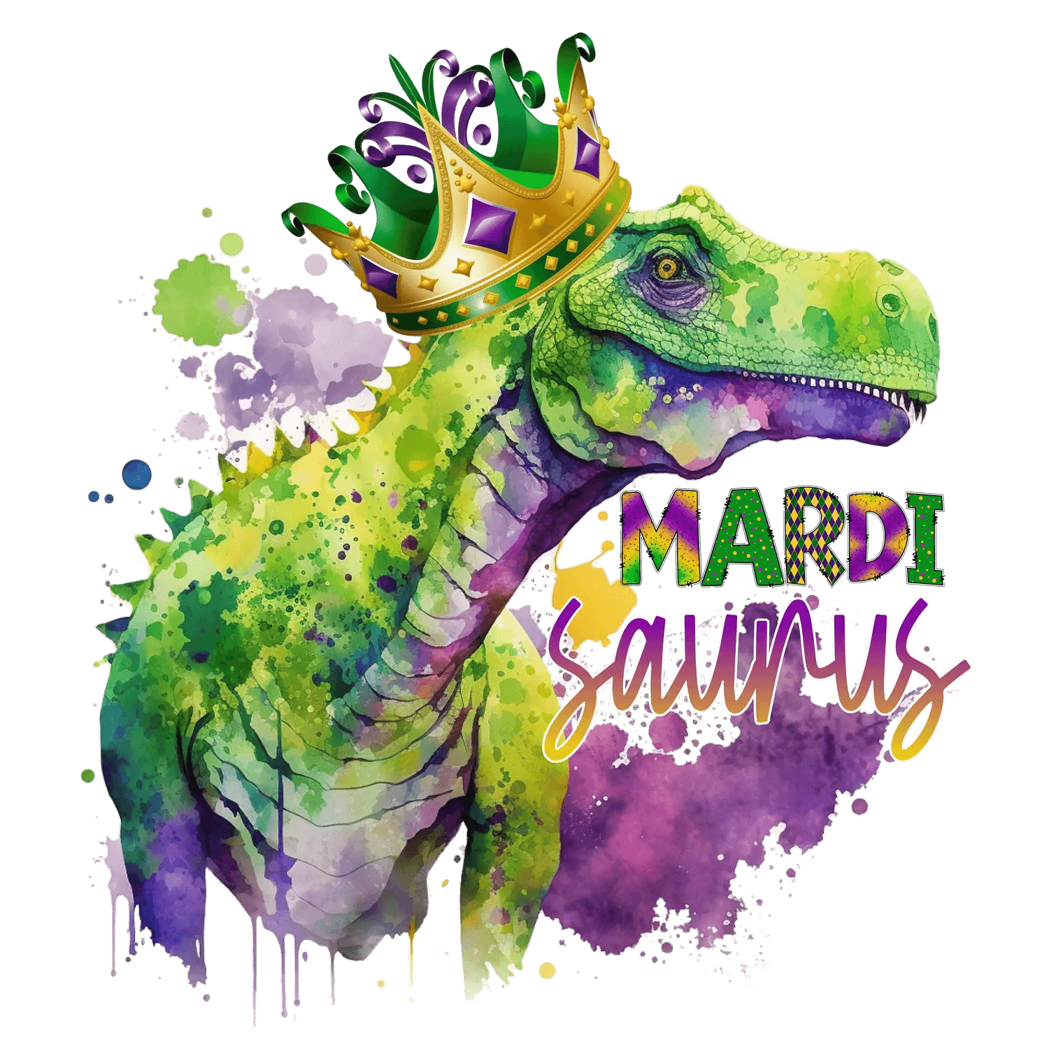 Mardi Gras Dinosaur - DTF Ready to Press - Heat Press Transfer