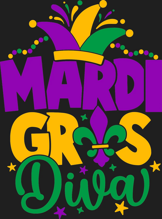 Mardi Gras Diva - DTF Ready to Press - Heat Press Transfer