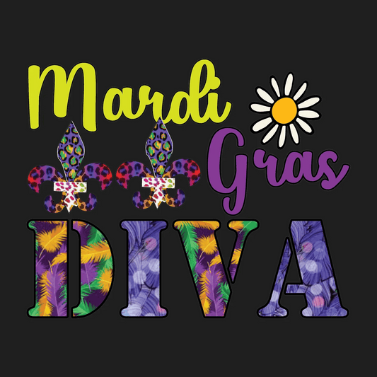 Mardi Gras Diva - DTF Ready to Press - Heat Press Transfer