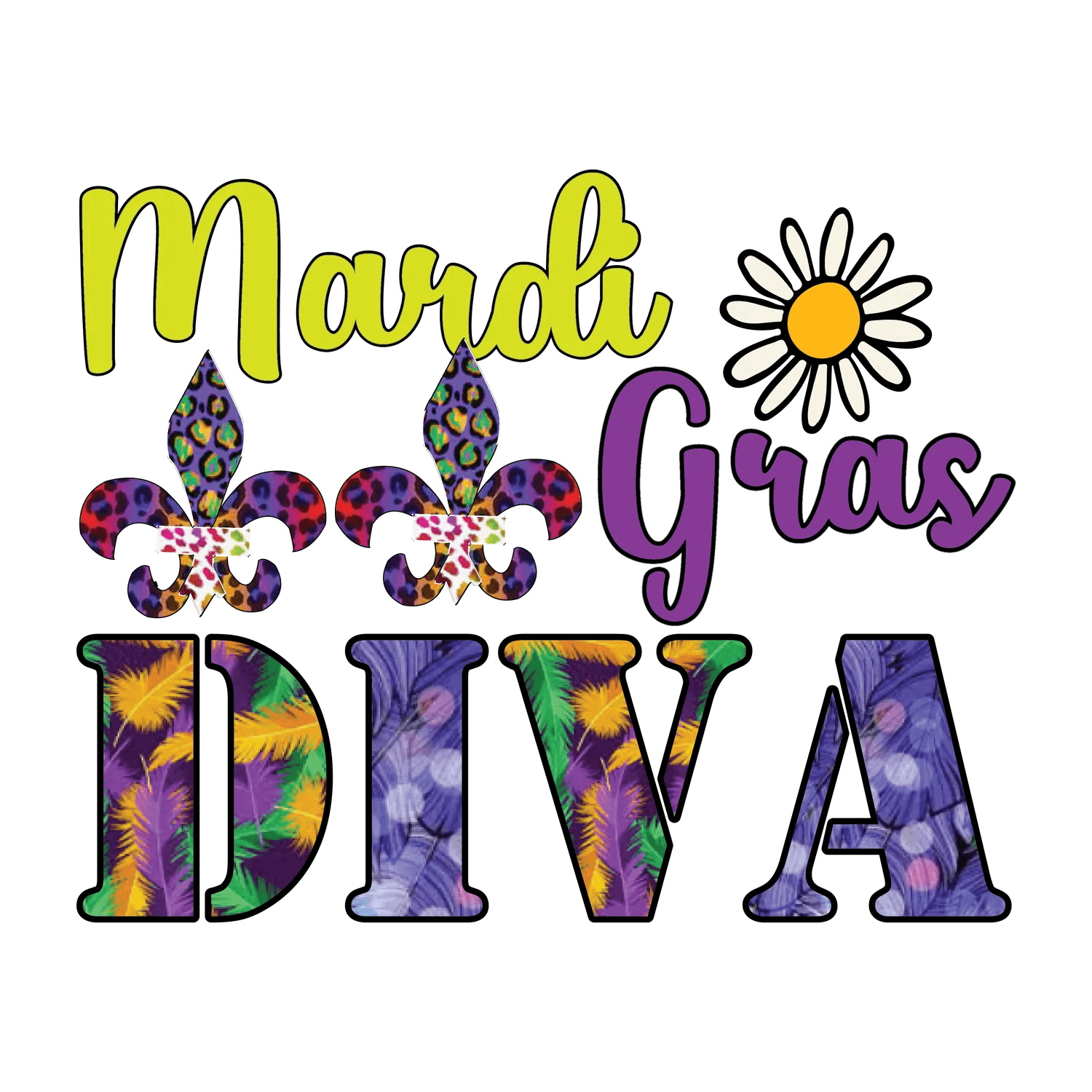 Mardi Gras Diva - DTF Ready to Press - Heat Press Transfer