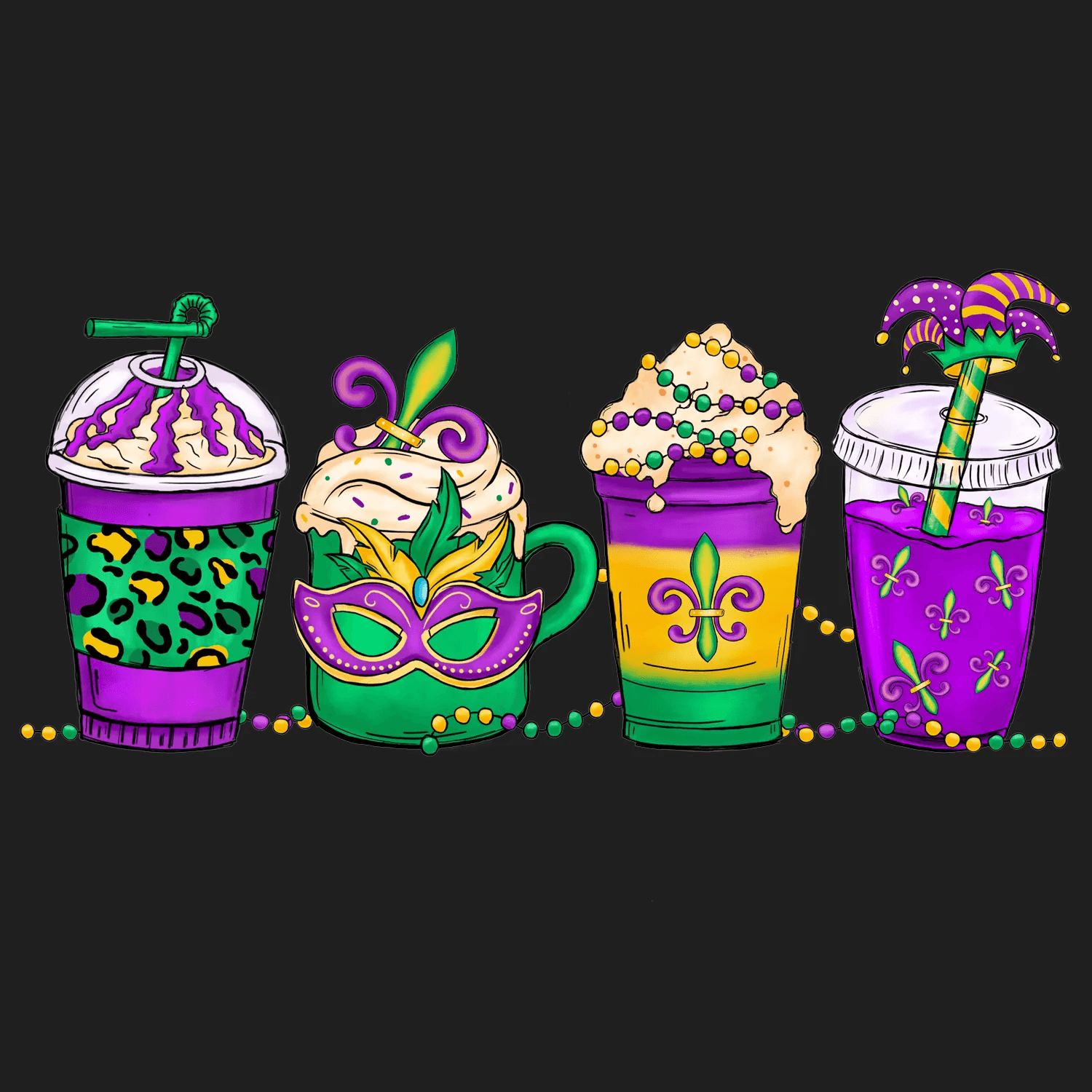 Mardi Gras Drinks - DTF Ready to Press - Heat Press Transfer
