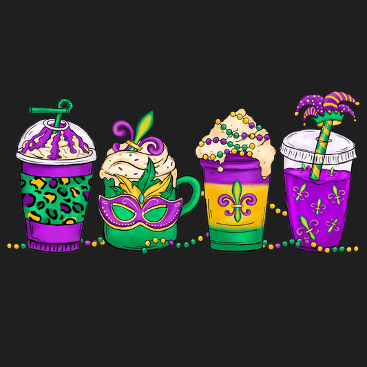 Mardi Gras Drinks - DTF Ready to Press - Heat Press Transfer