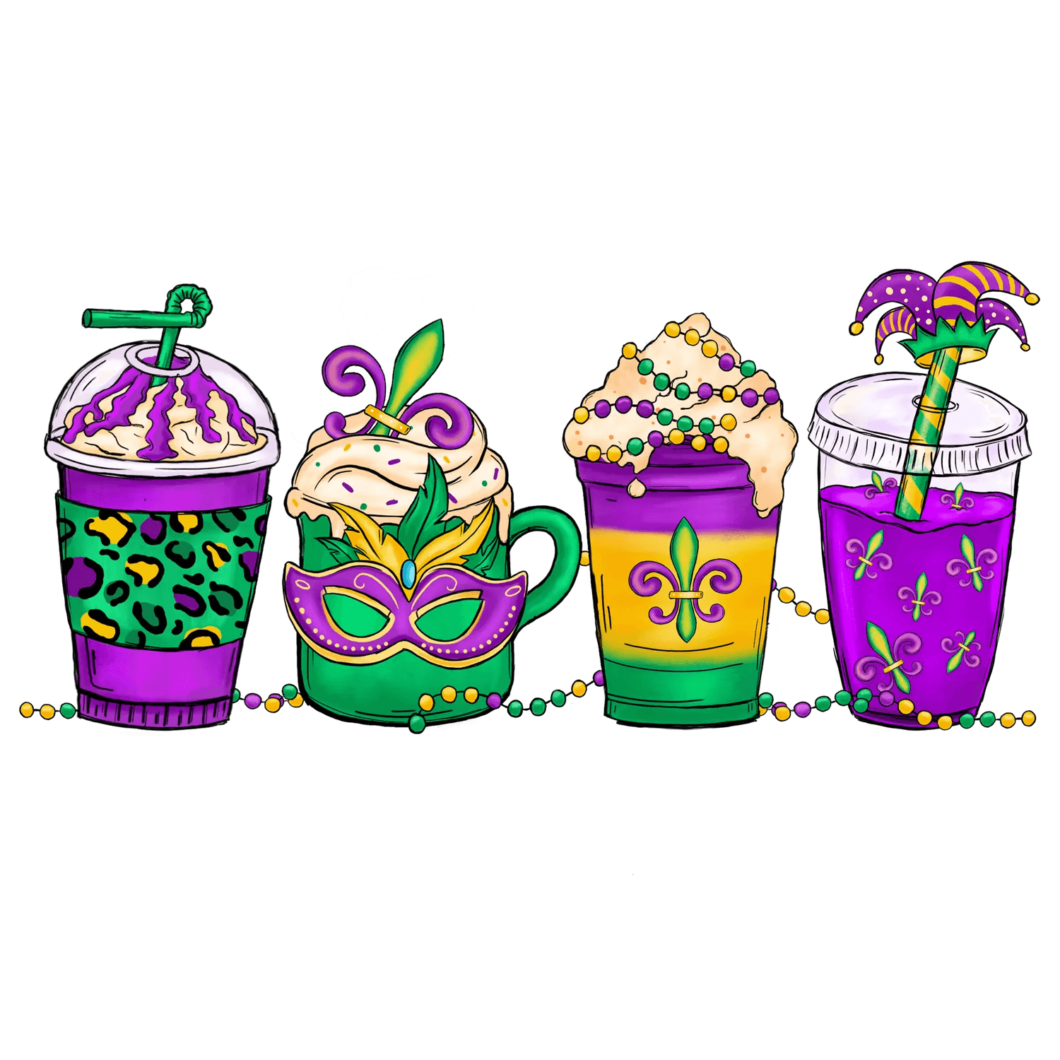 Mardi Gras Drinks - DTF Ready to Press - Heat Press Transfer