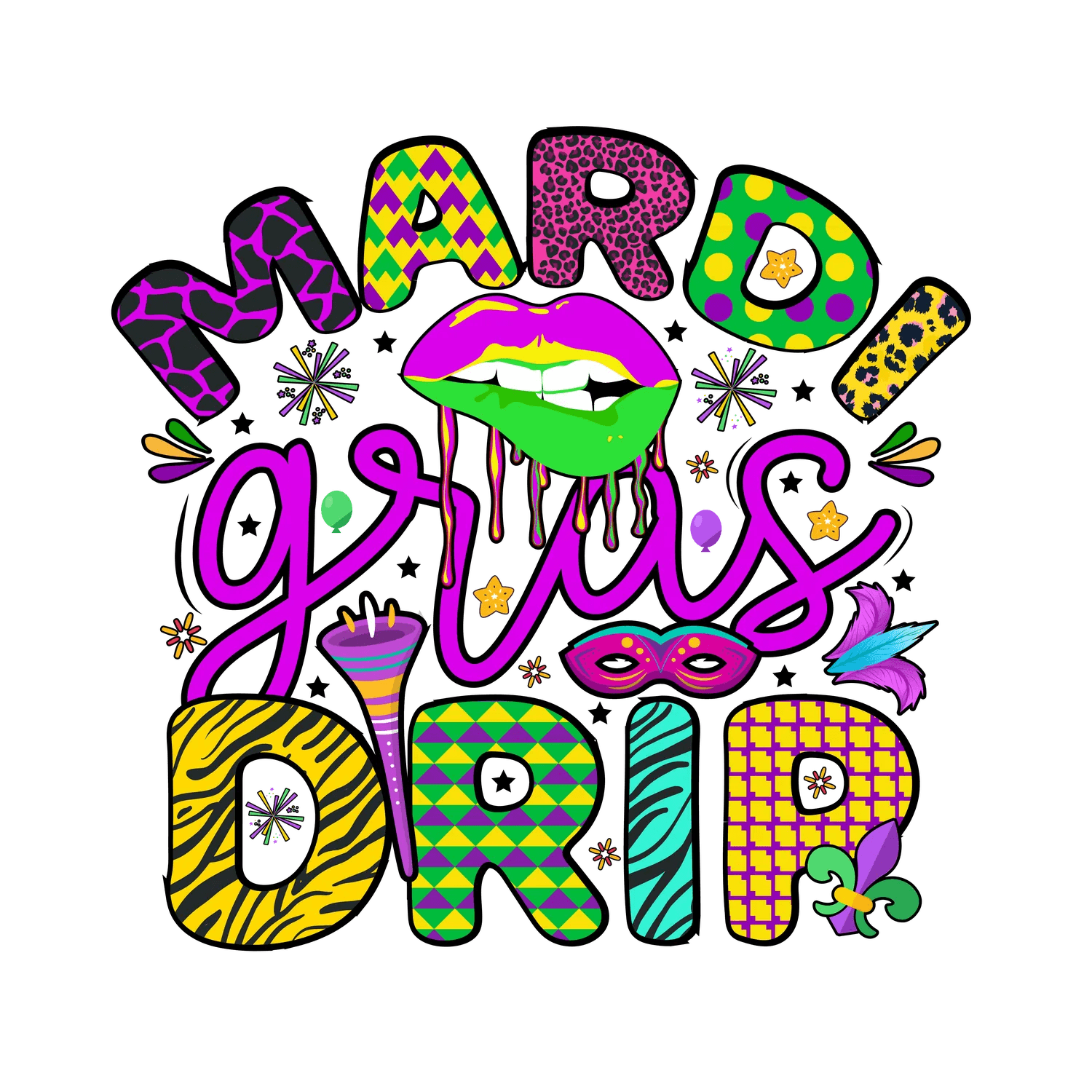 Mardi Gras Drip - DTF Ready to Press - Heat Press Transfer
