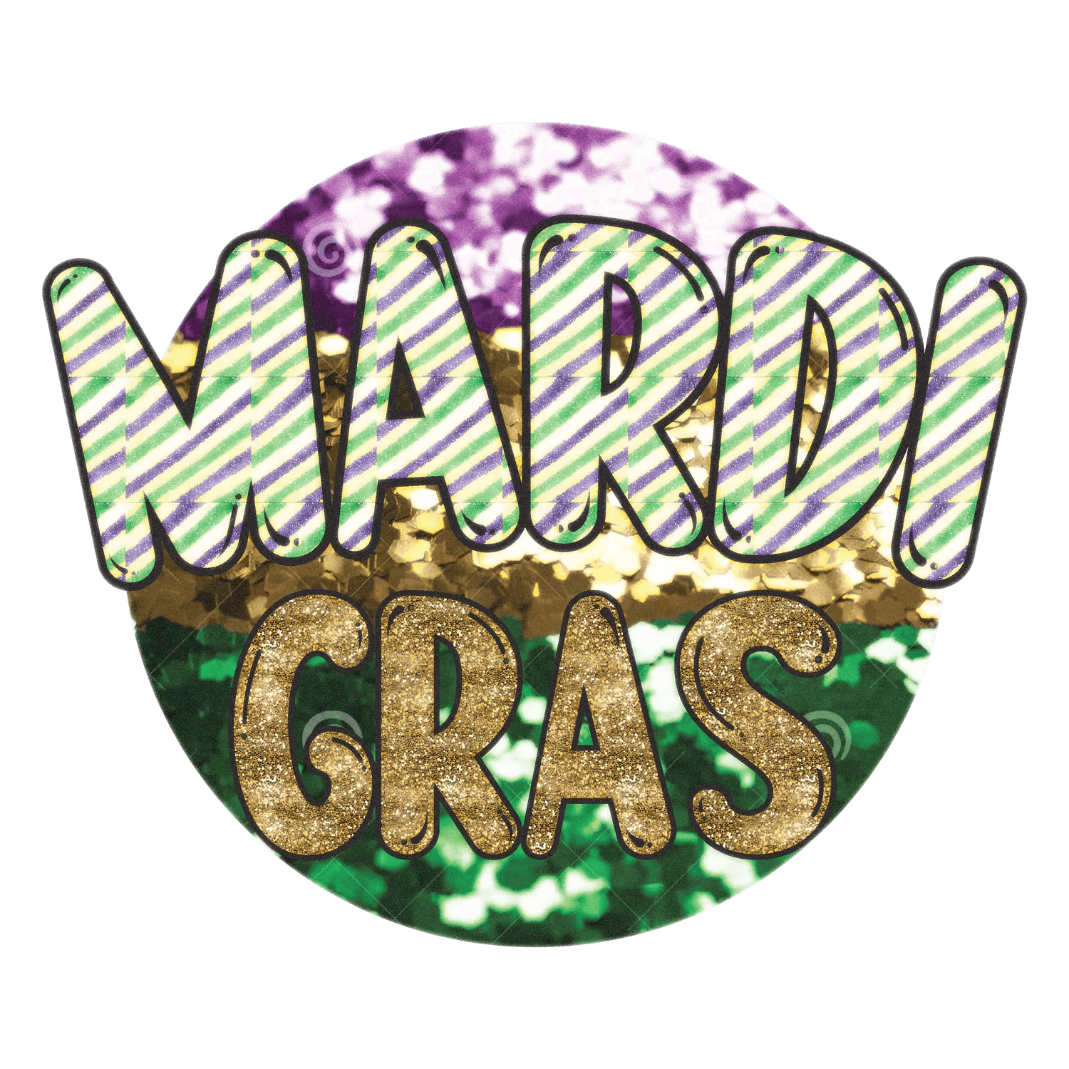Mardi Gras Festive Circle - DTF Ready to Press - Heat Press Transfer
