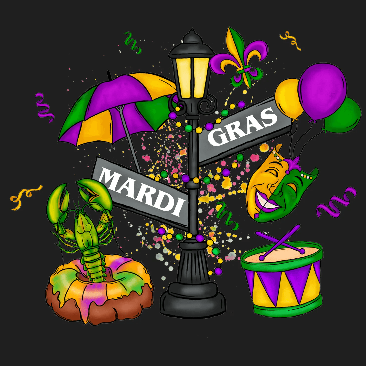 Mardi Gras Festivities - DTF Ready to Press - Heat Press Transfer