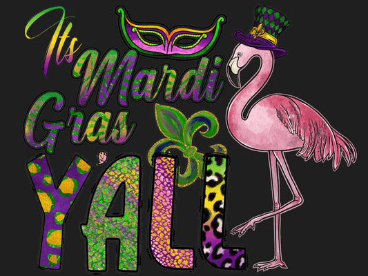 Mardi Gras Flamingo - DTF Ready to Press - Heat Press Transfer