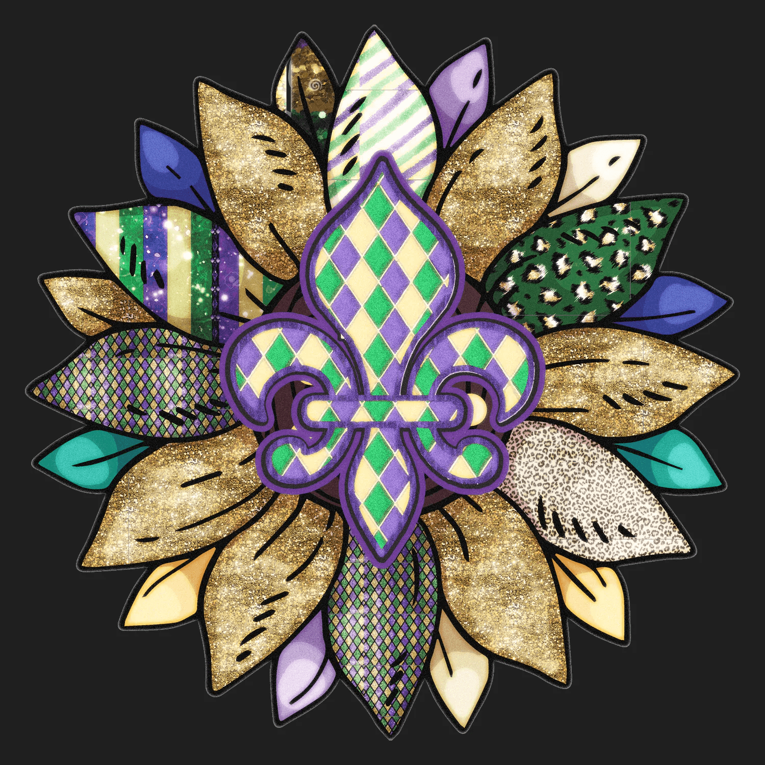 Mardi Gras Fleur-de-Lis - DTF Ready to Press - Heat Press Transfer