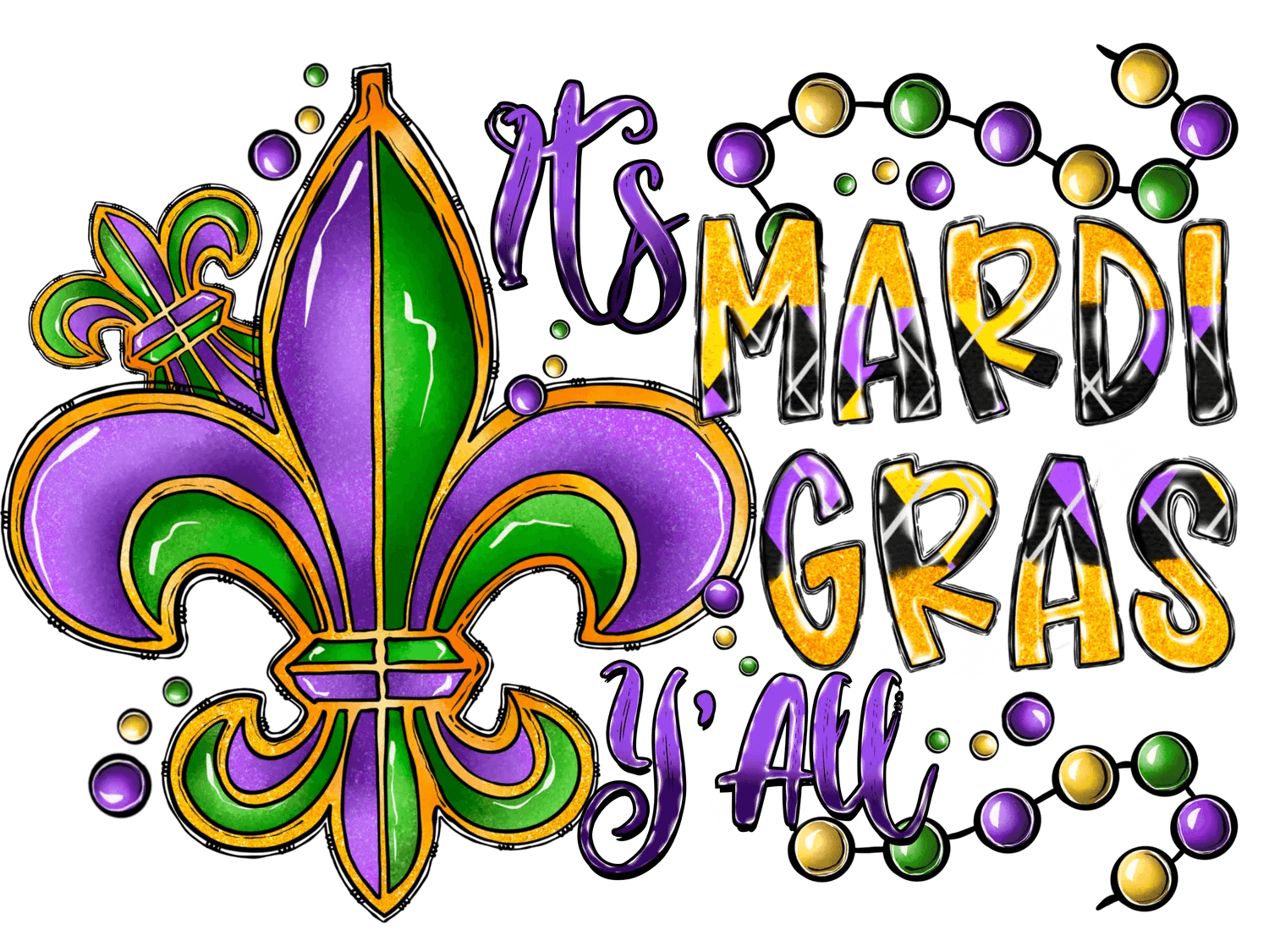 Mardi Gras Fleur-de-lis - DTF Ready to Press - Heat Press Transfer