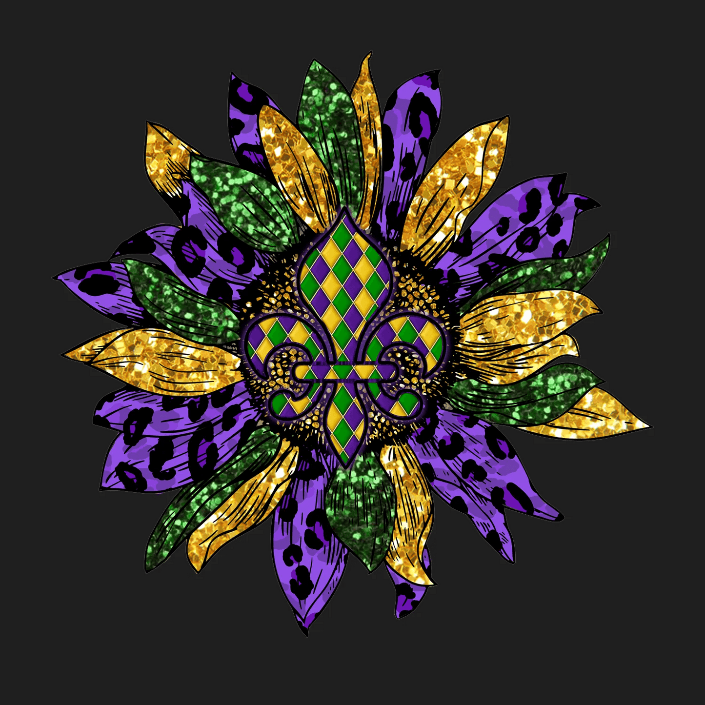 Mardi Gras Flower - DTF Ready to Press - Heat Press Transfer
