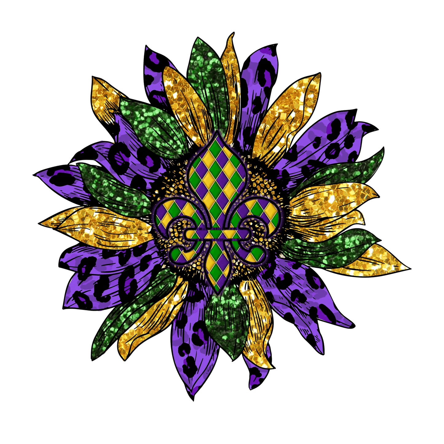 Mardi Gras Flower - DTF Ready to Press - Heat Press Transfer