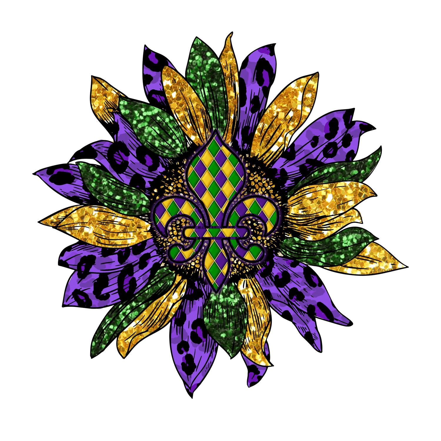 Mardi Gras Flower - DTF Ready to Press - Heat Press Transfer