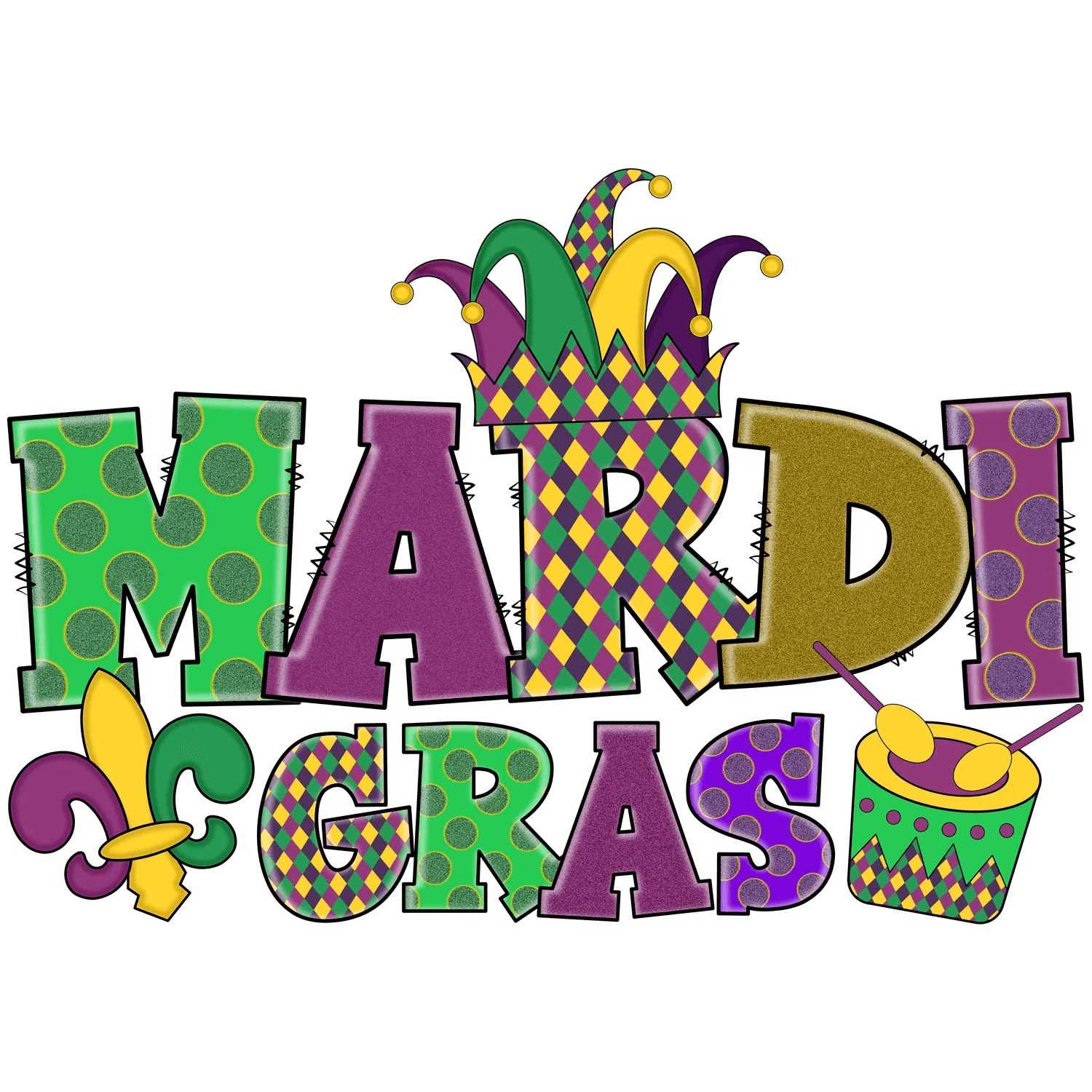 Mardi Gras Fun - DTF Ready to Press - Heat Press Transfer