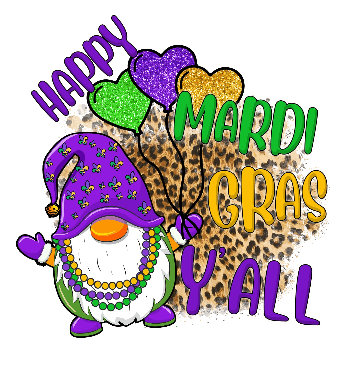 Mardi Gras Gnome - DTF Ready to Press - Heat Press Transfer