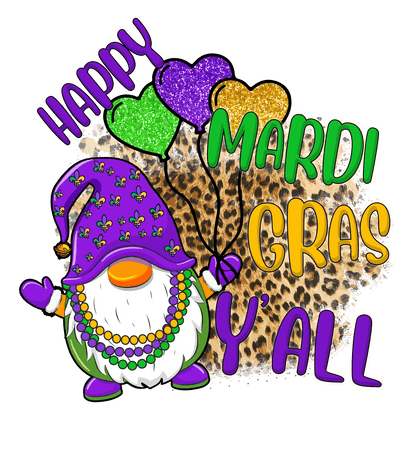 Mardi Gras Gnome - DTF Ready to Press - Heat Press Transfer