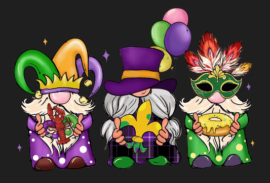 Mardi Gras Gnomes - DTF Ready to Press - Heat Press Transfer