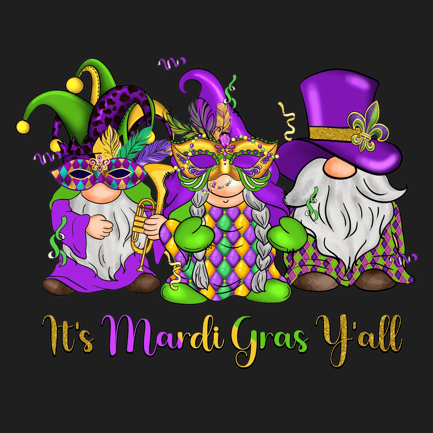 Mardi Gras Gnomes - DTF Ready to Press - Heat Press Transfer