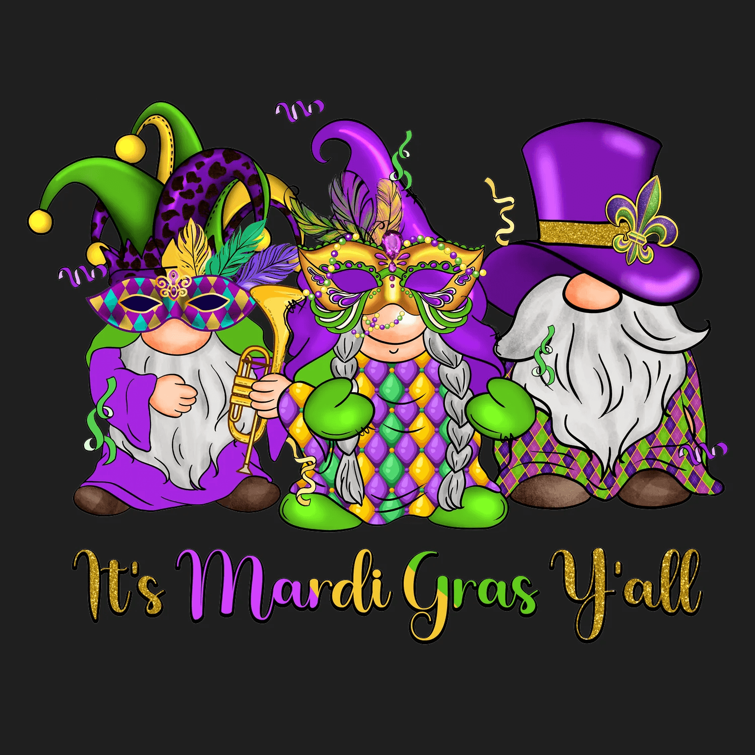 Mardi Gras Gnomes - DTF Ready to Press - Heat Press Transfer