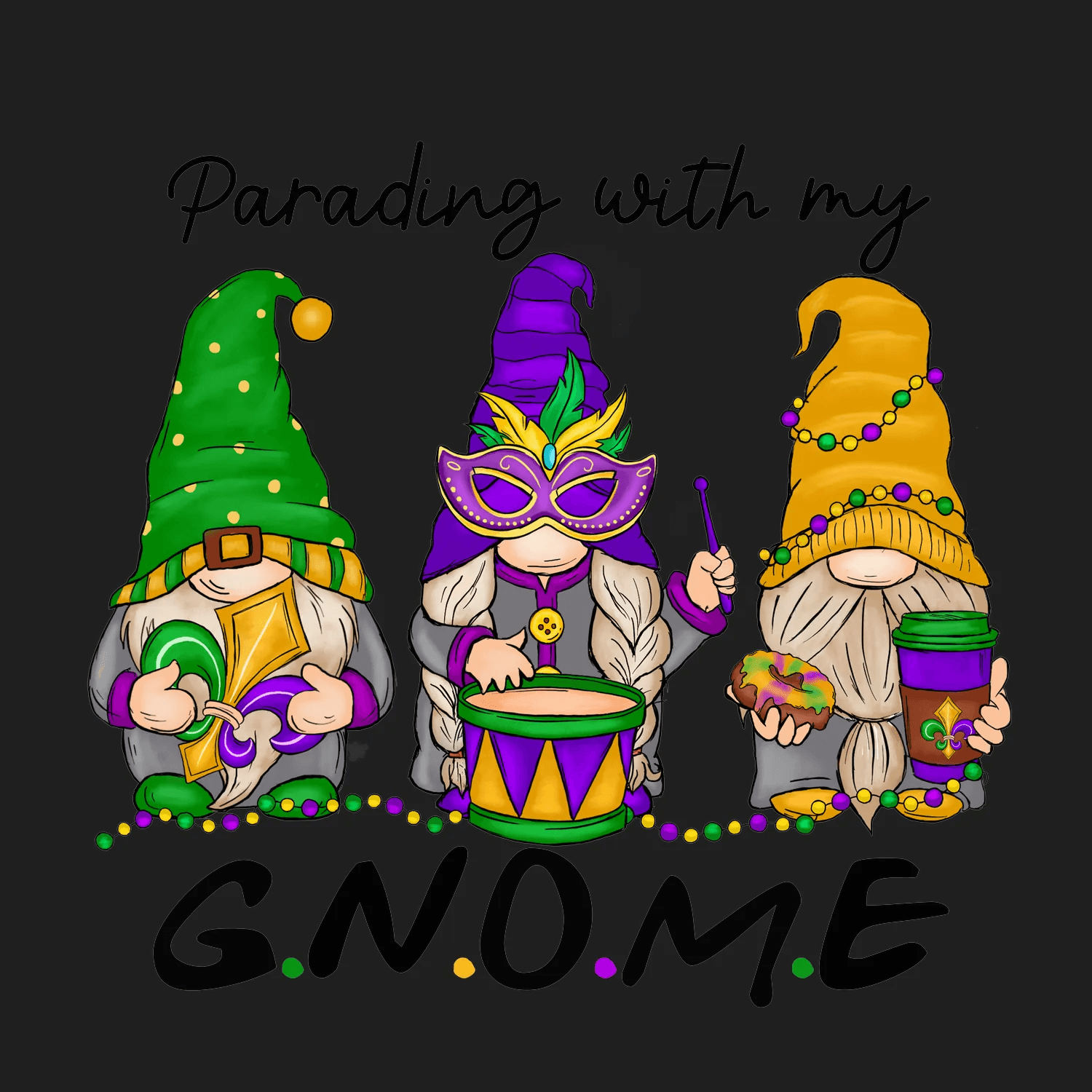 Mardi Gras Gnomes - DTF Ready to Press - Heat Press Transfer