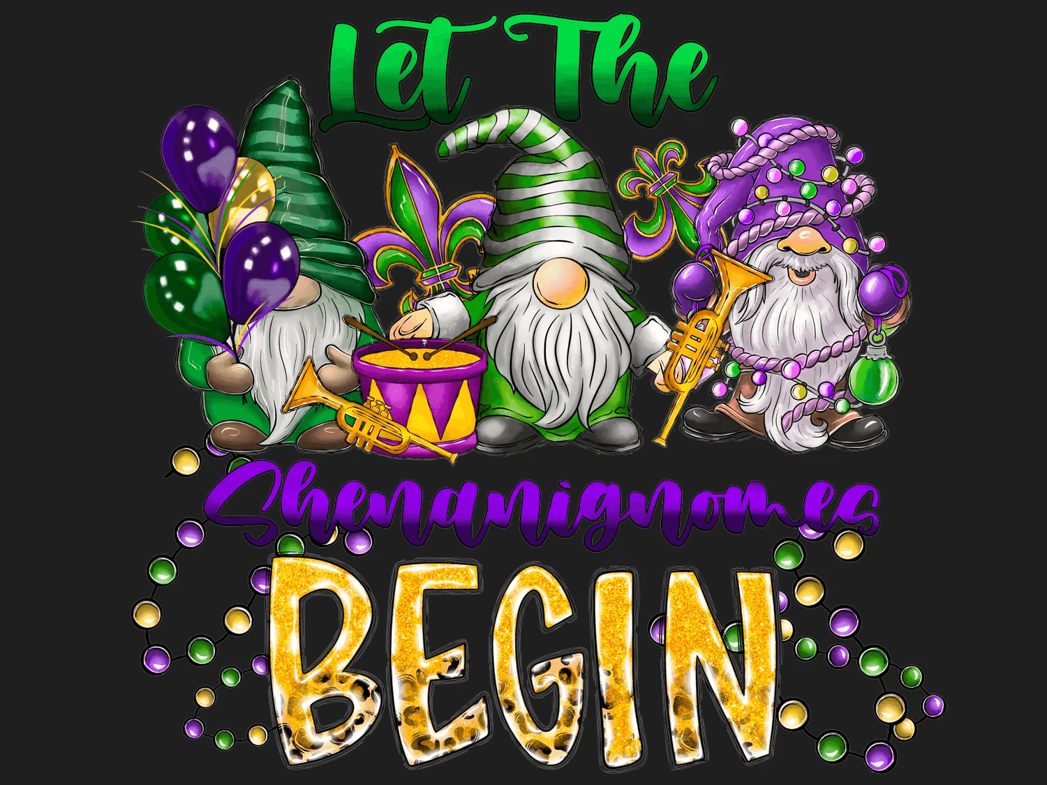 Mardi Gras Gnomes - DTF Ready to Press - Heat Press Transfer