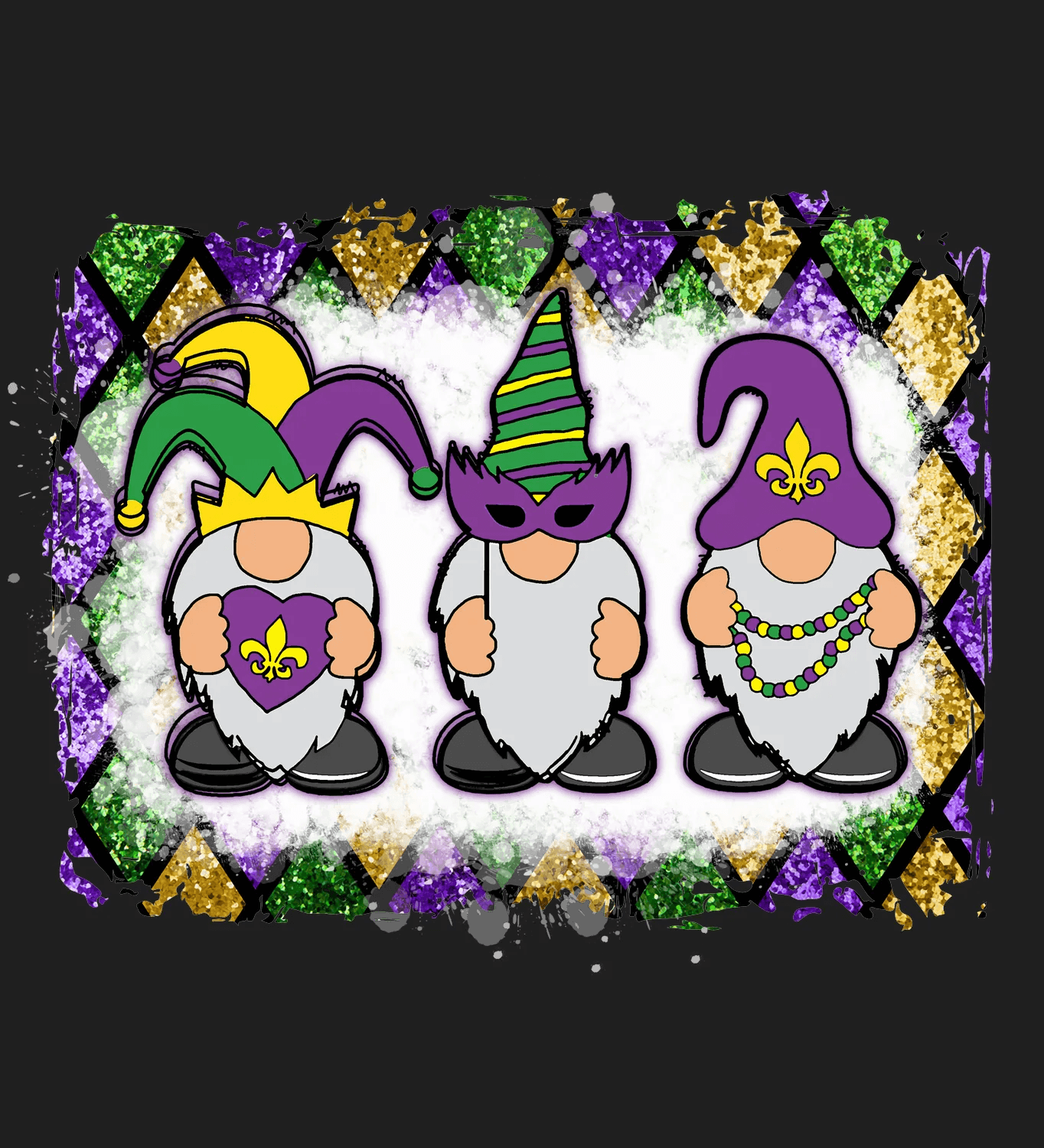 Mardi Gras Gnomes - DTF Ready to Press - Heat Press Transfer