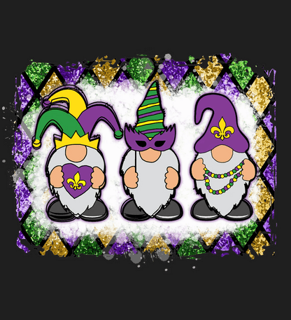 Mardi Gras Gnomes - DTF Ready to Press - Heat Press Transfer