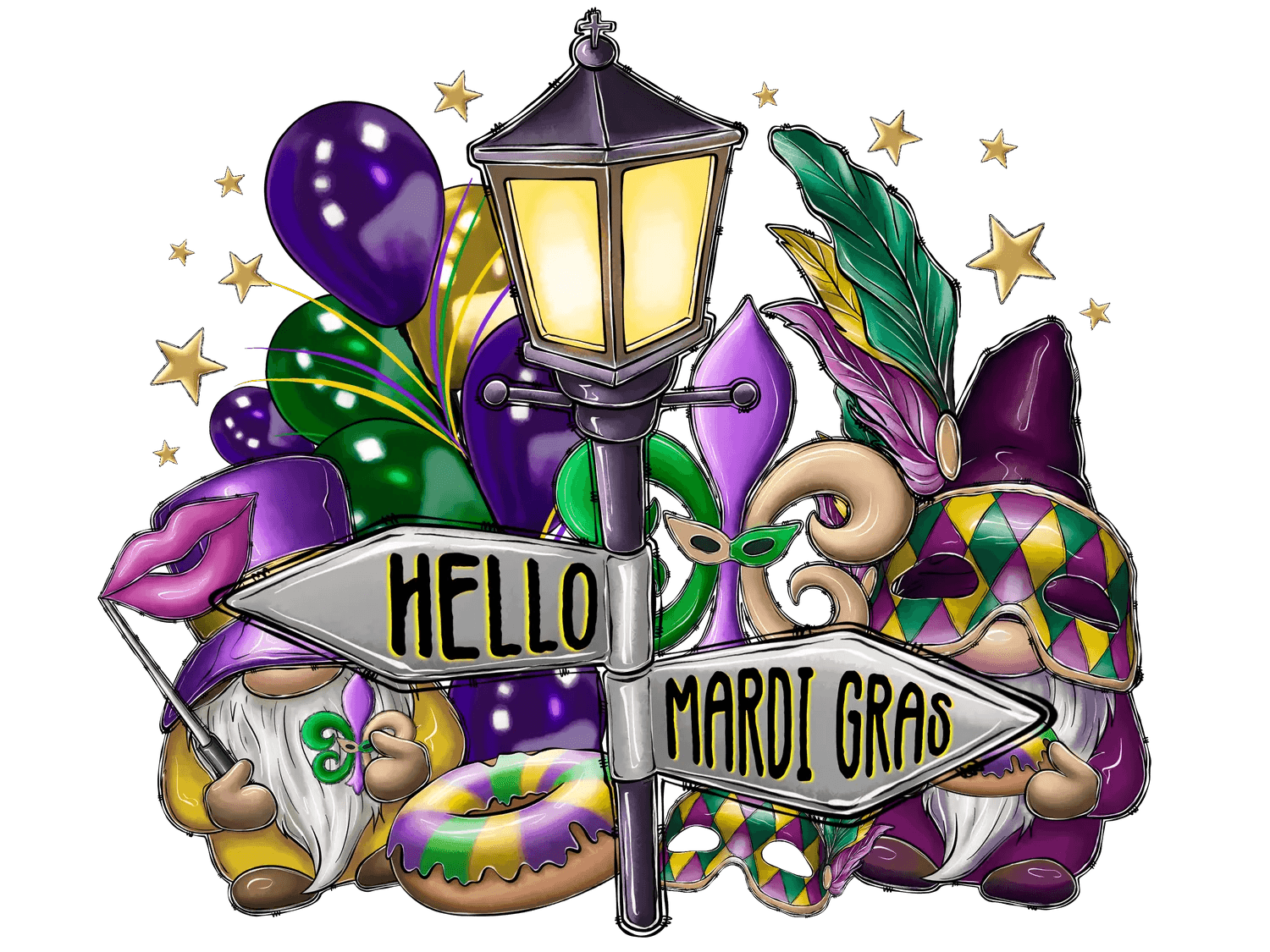 Mardi Gras Gnomes - DTF Ready to Press - Heat Press Transfer