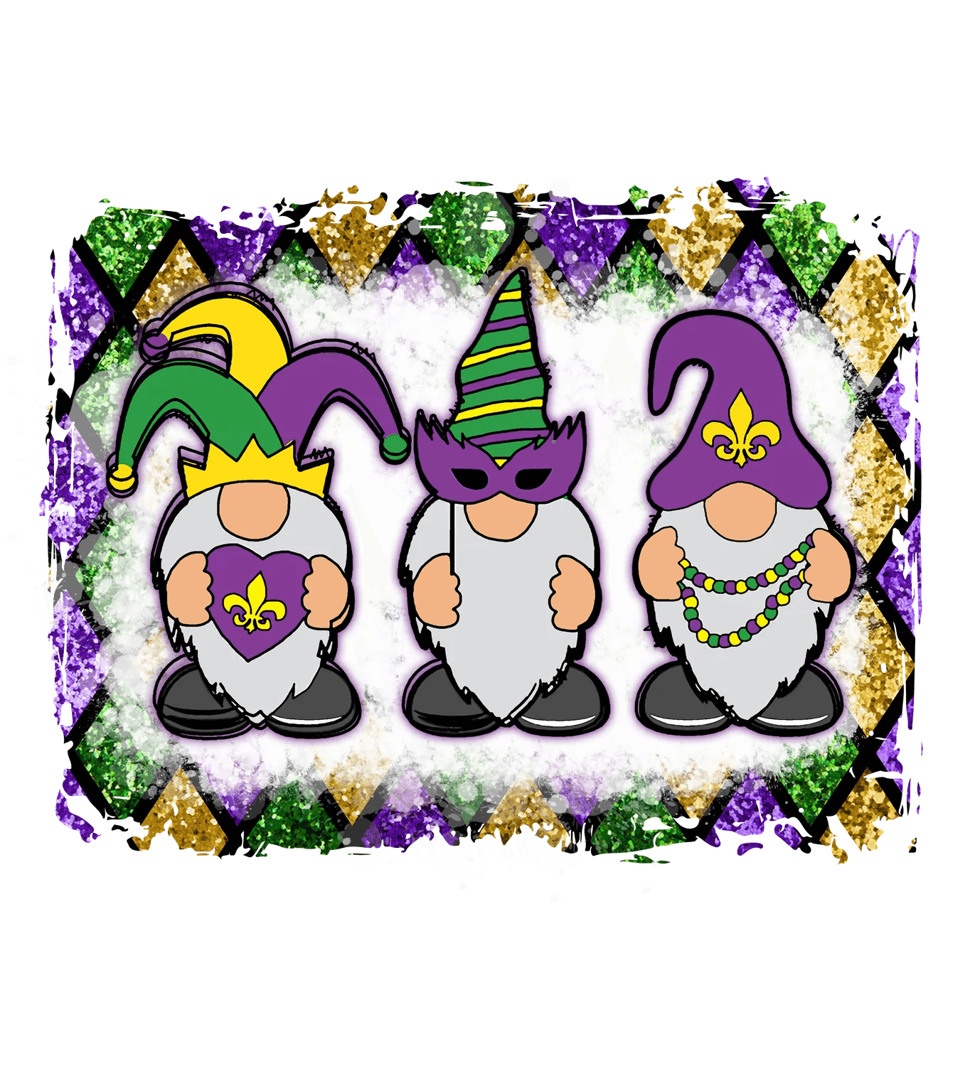 Mardi Gras Gnomes - DTF Ready to Press - Heat Press Transfer
