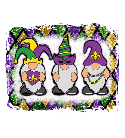 Mardi Gras Gnomes - DTF Ready to Press - Heat Press Transfer