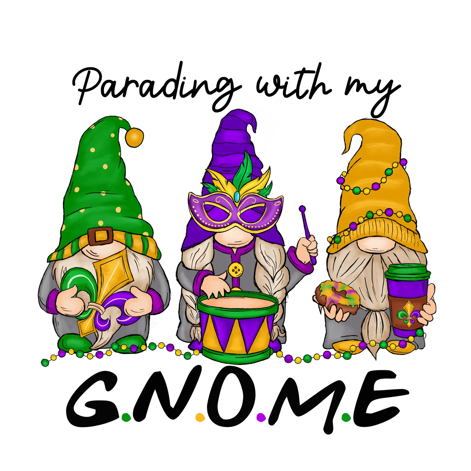 Mardi Gras Gnomes - DTF Ready to Press - Heat Press Transfer
